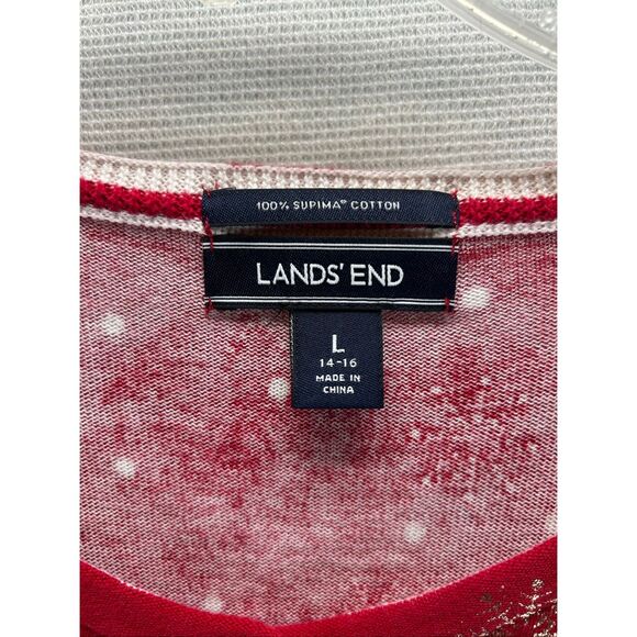 Lands’ End Supima Cotton Red Snowflake Cardigan Women’s L Holiday Sweater - Picture 4 of 10